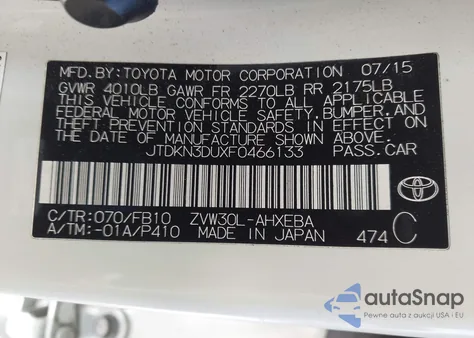 2015 Toyota Prius Two from USA, damaged, VIN JTDKN3DUXF0466133